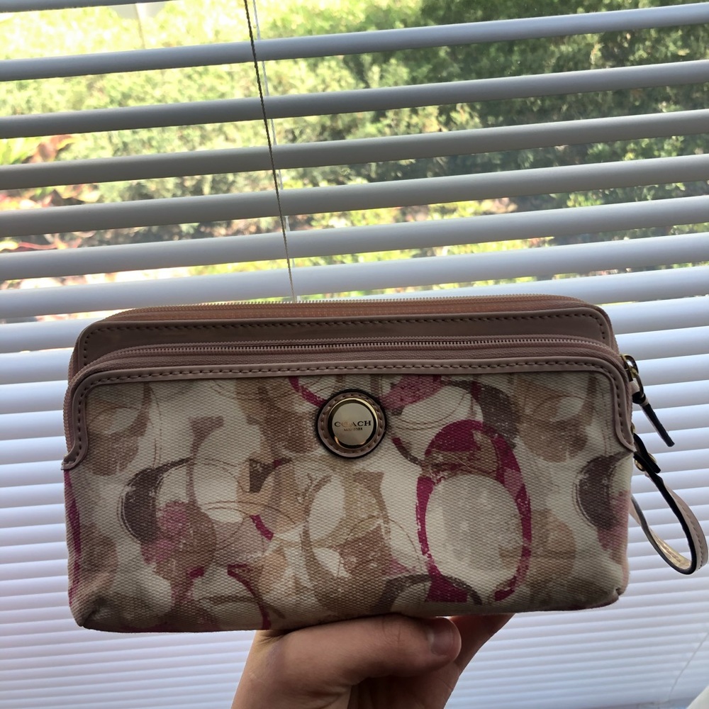 Pink and White Coach Wristlet